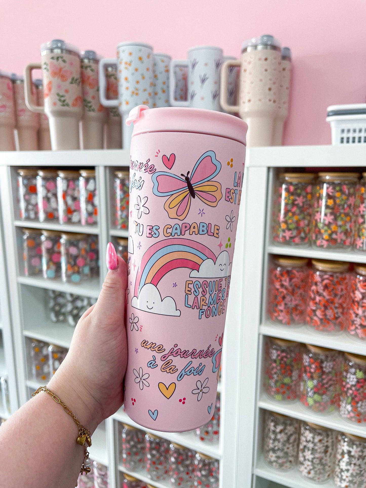 Bouteille isotherme 24 oz | Rose | Affirmations positives nuages