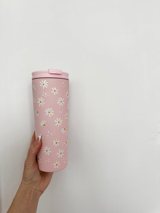 Bouteille isotherme 24 oz | Rose | Marguerites et points