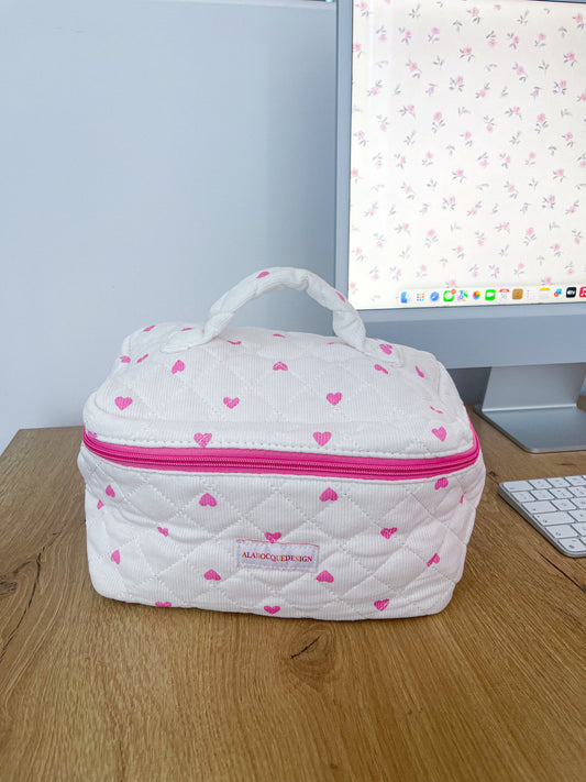 Trousse avec poignée | Corduroy | Cœurs roses
