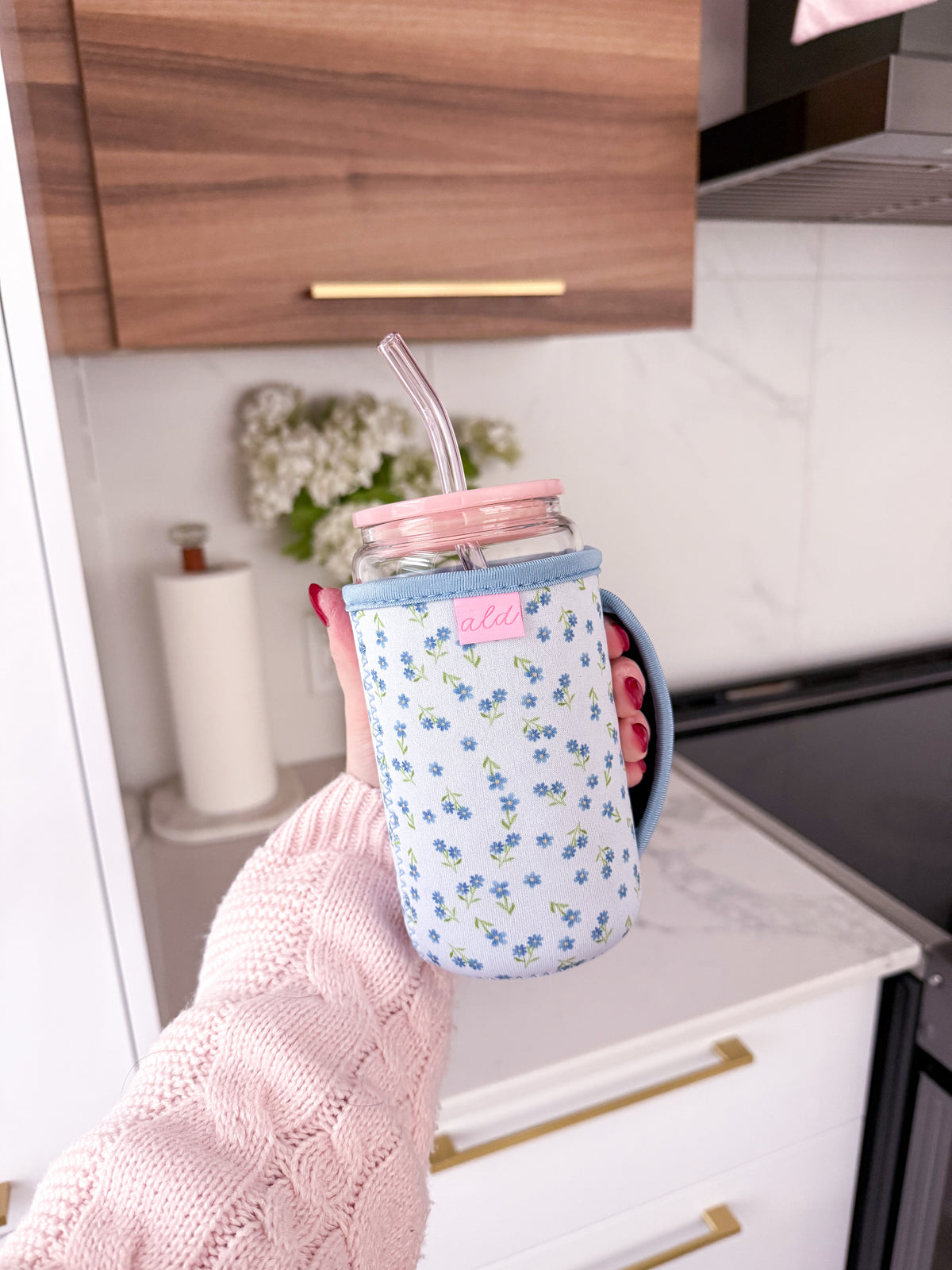 Manchon pour verre 16 oz | Fleurs bleues