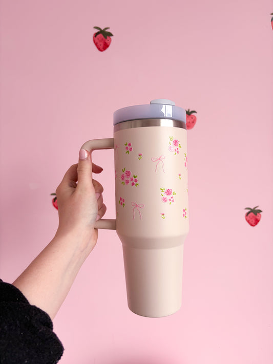 Bouteille à poignée 40 oz | Beige | Bouquets de roses