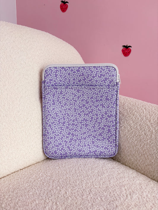 Pochette à tablette | 11 à 15'' | Mauve et fleurs blanches