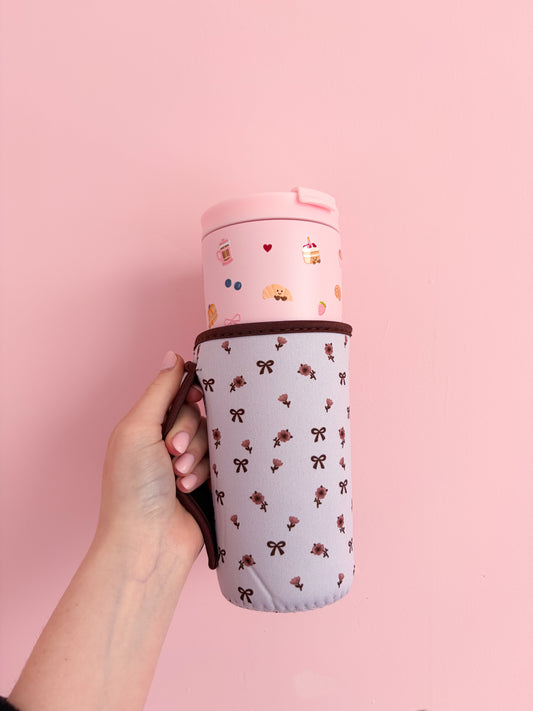 Manchon pour bouteille isotherme 24 oz | Boucles et fleurs brunes