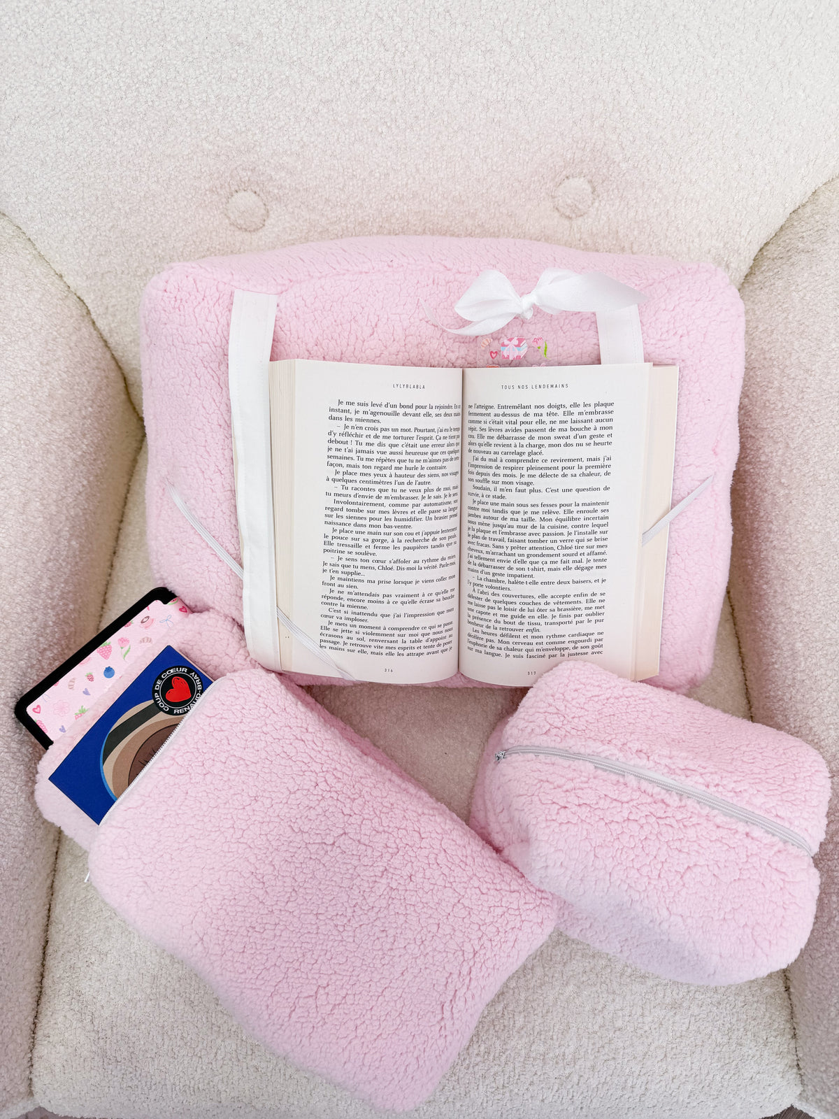 Petite pochette à livre de poche ou liseuse | Sherpa | Rose
