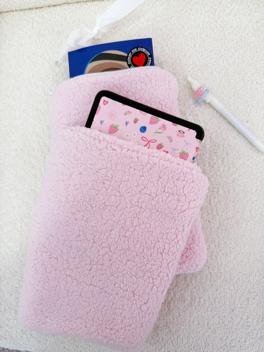 Petite pochette à livre de poche ou liseuse | Sherpa | Rose