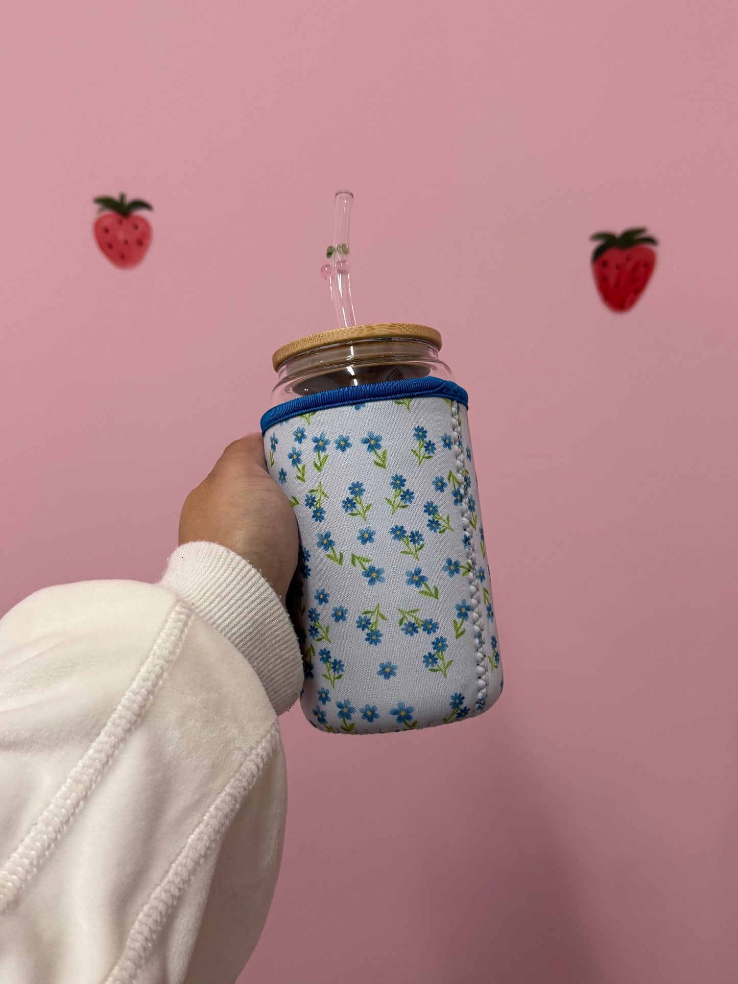 Manchon pour verre 16 oz | Fleurs bleues vintages
