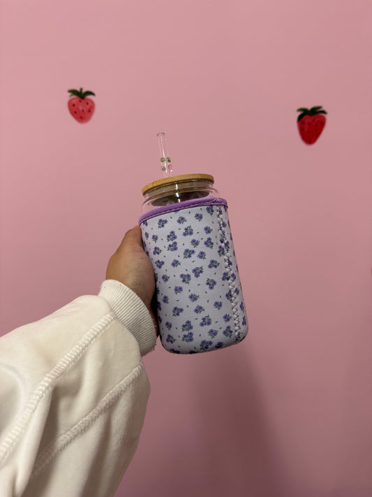 Manchon pour verre 16 oz |  Bouquets de fleurs mauves