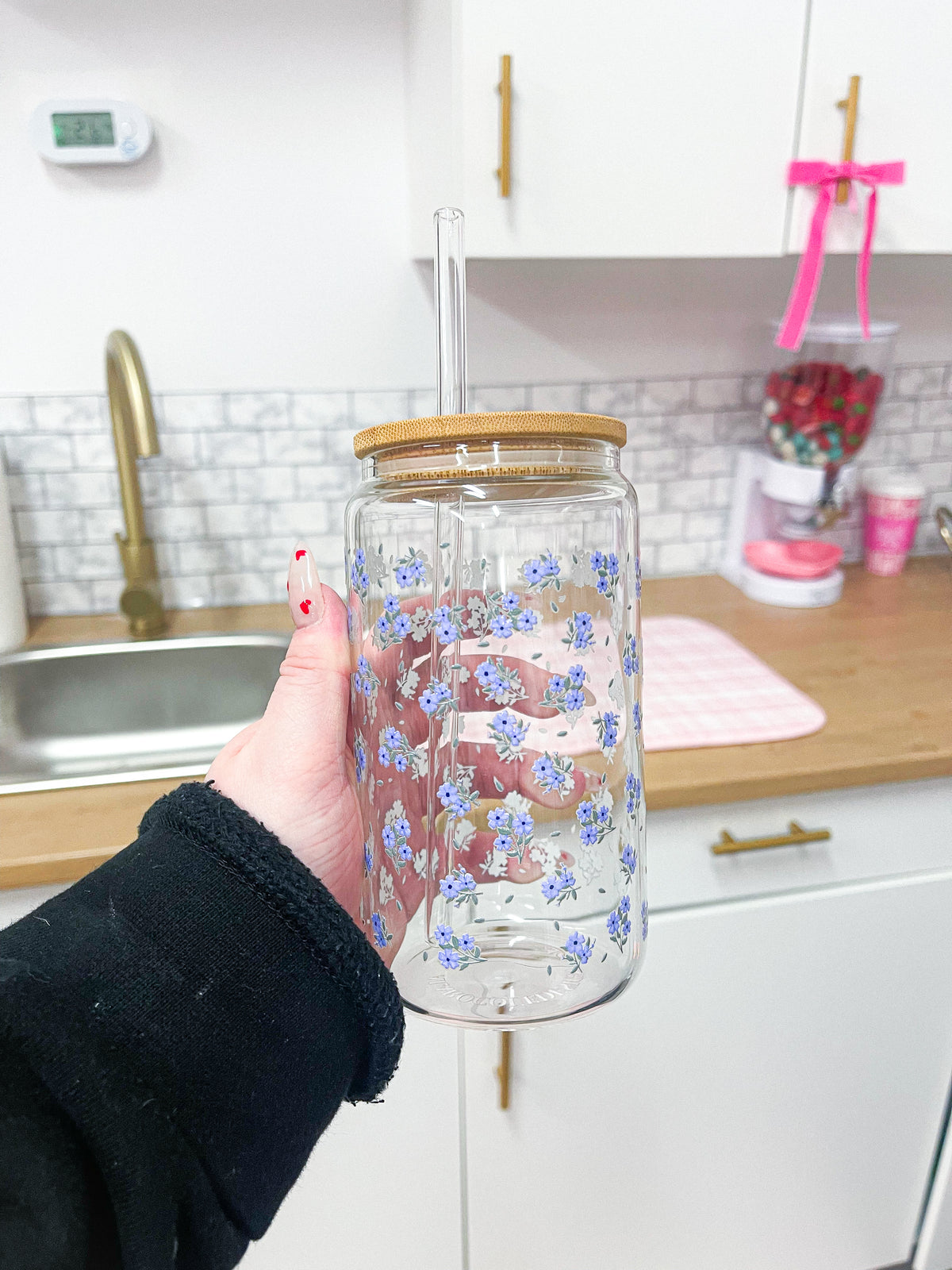 Verre 16 oz | Bouquets de fleurs mauves