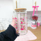 Verre 16 oz | Lignes roses et fleurs