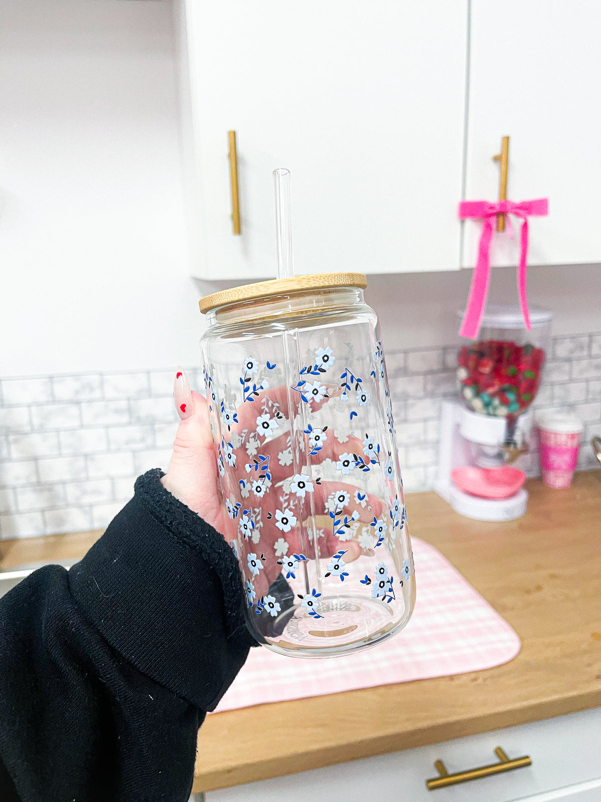 Verre 16 oz | Fleurs mélange de bleus