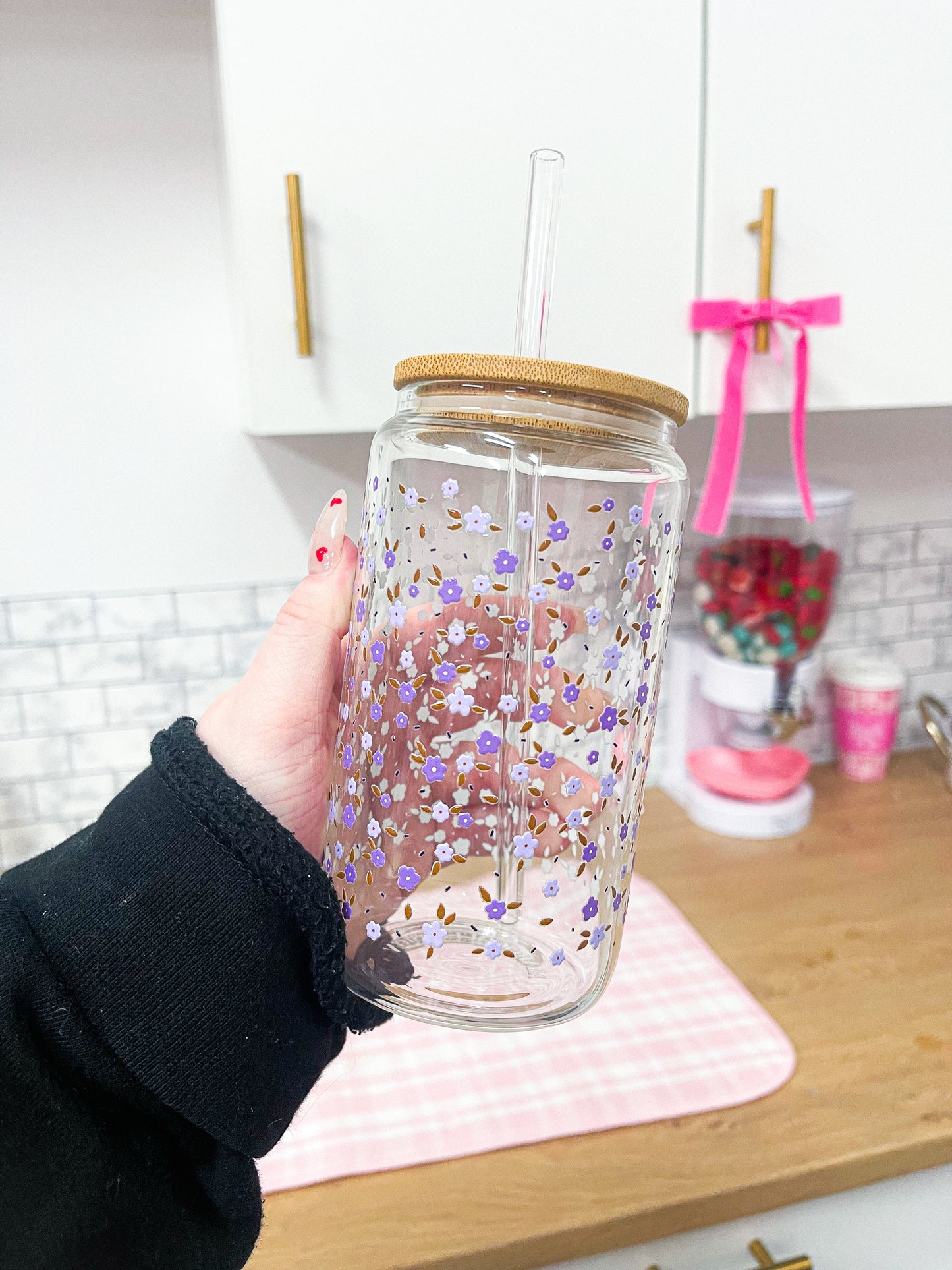 Verre 16 oz | Fleurs mélange de mauves