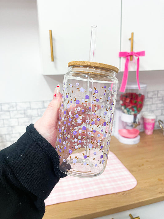 Verre 16 oz | Fleurs mélange de mauves