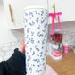 Bouteille isotherme 24 oz | Blanche | Fleurs mélange de bleus