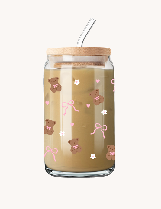 Verre 16 oz | Oursons, boucles et fleurs