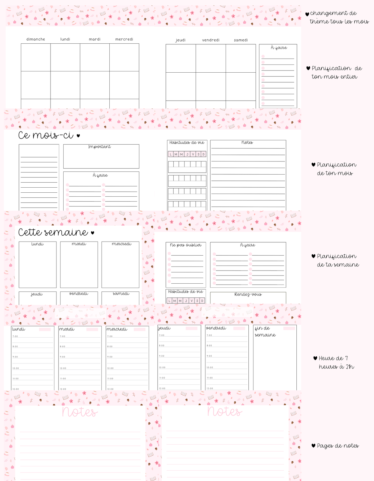 PRÉCOMMANDE - Agenda planificateur | Non-daté | Sauge et fleurs fuchsia