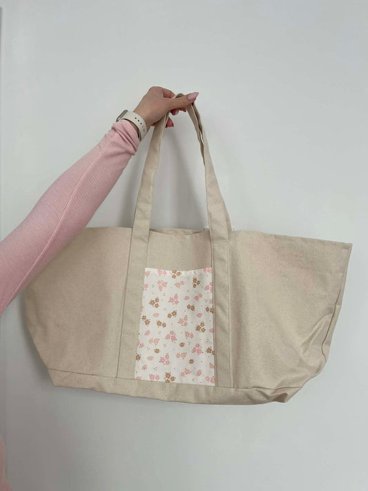 Sac | Fourre-tout | Fleurs roses et brunes
