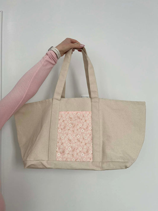 Sac | Fourre-tout | Rose et fleurs blanches