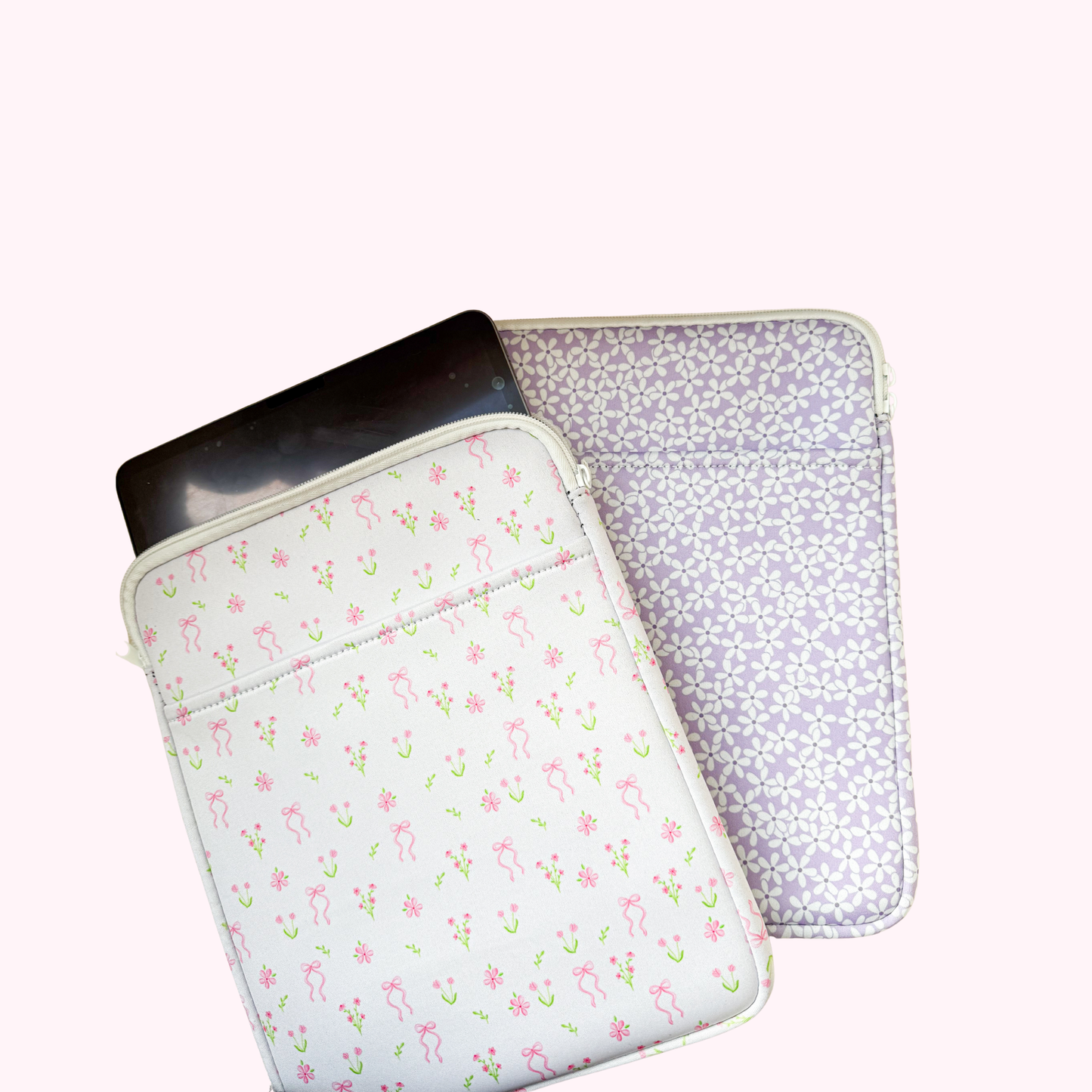 Pochette à tablette | 11 à 15'' | Mauve et fleurs blanches